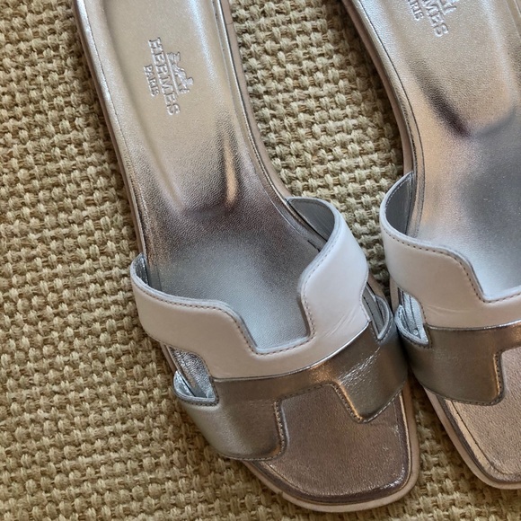 Hermes Shoes - Hermes silver / white oran sandal